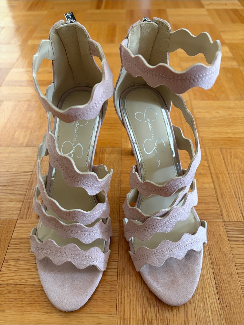 Jessica Simpson Pale Pink Scalloped Multi-Strap Heels